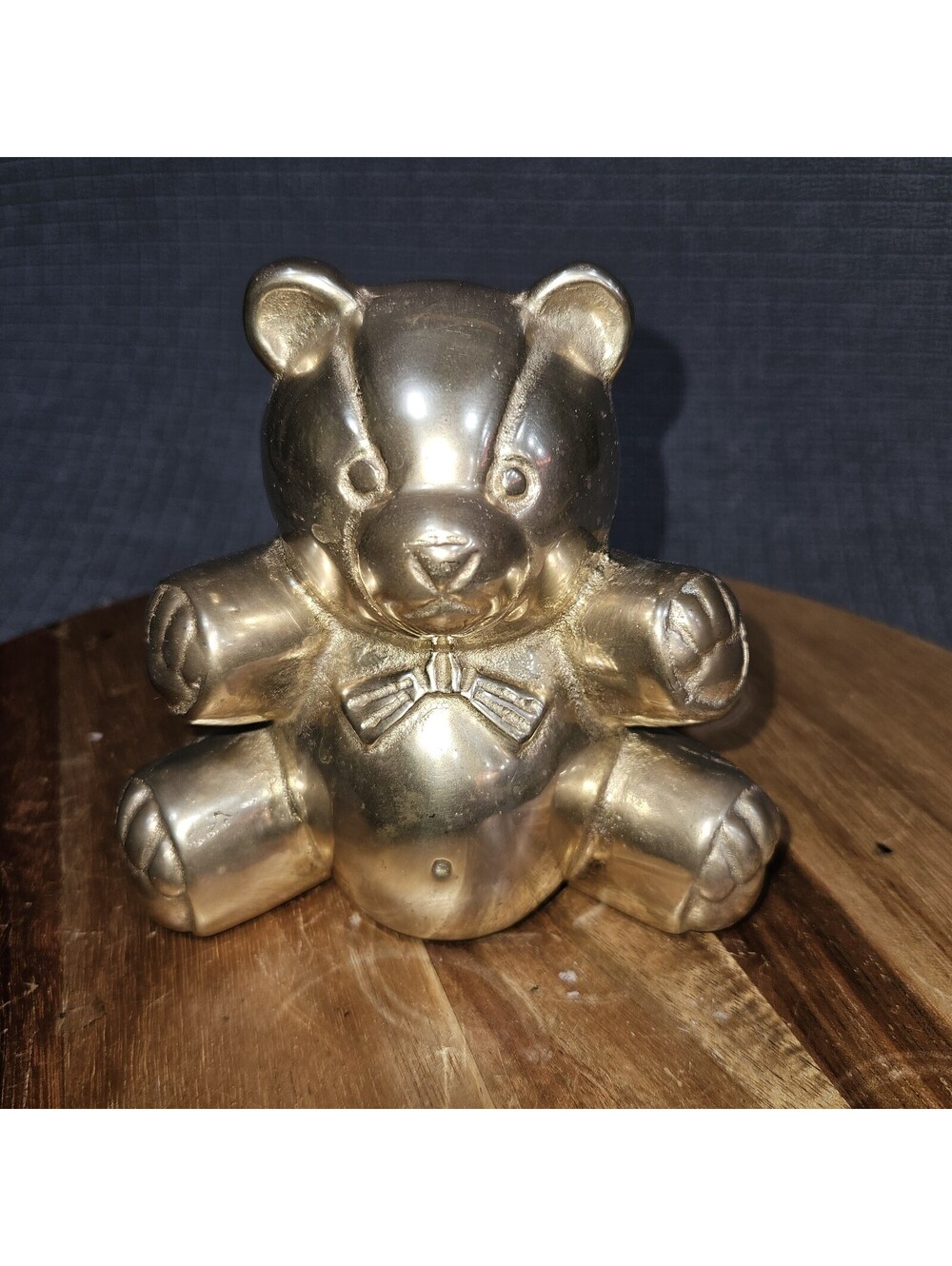 Vintage Brass Teddy Bear Figurine Statue Sculpture Paperweight Animal 3D Etched